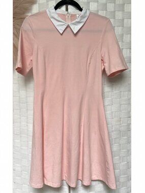 Aphratti Pink and White Collared Fit & Flare Dress Size M